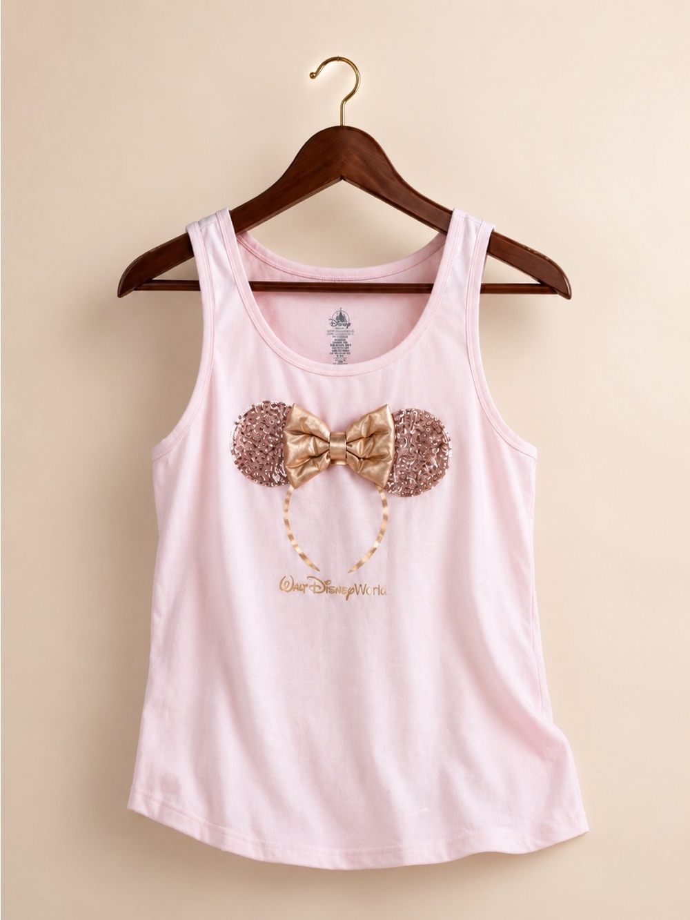 Disney Minnie Mouse Rose Gold Sequin Bow Tank Top Pink Theme Park Adult S